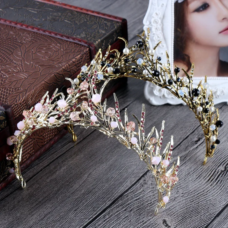 

Vintage Gold Leaf Wedding Bridal Tiara Crown Bride Headbands Women Prom Hair Diadem Headpiece Wedding Hair Jewelry Accessories