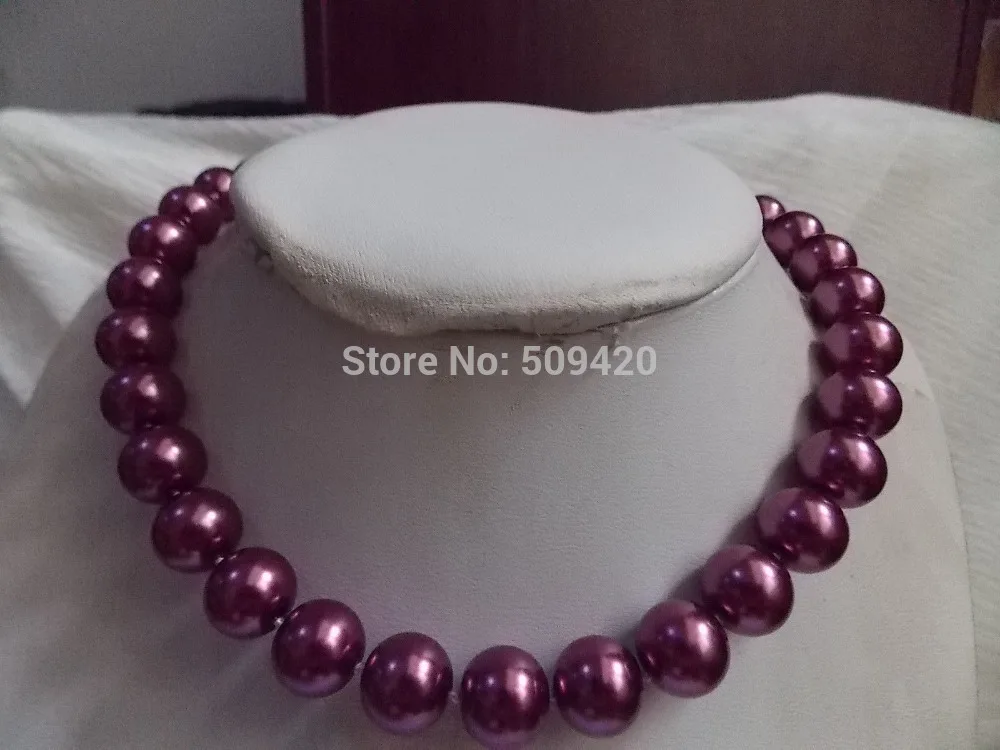 

Free Shipping Wholesale>Stunning!12mm Rose Red South Sea Shell Pearl Necklace 18''