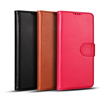 

Lichee Pattern Genuine Leather Case for Samsung S8 S9 S10E S10 Plus Note 8 Note 9 Luxury Flip Cover Wallet Case with Card Pocket