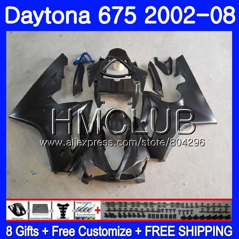 

Matte black Body For Triumph Daytona675 02 03 04 05 06 07 08 126HM17 Daytona 675 02 2002 2003 2004 2005 2006 2007 2008 Fairing