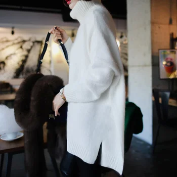 

Taotrees High Collar Chic Korean Loose Lazy Double-Thick Sweater Soft Pullovers Women Winter Warm Basic White Jumpers