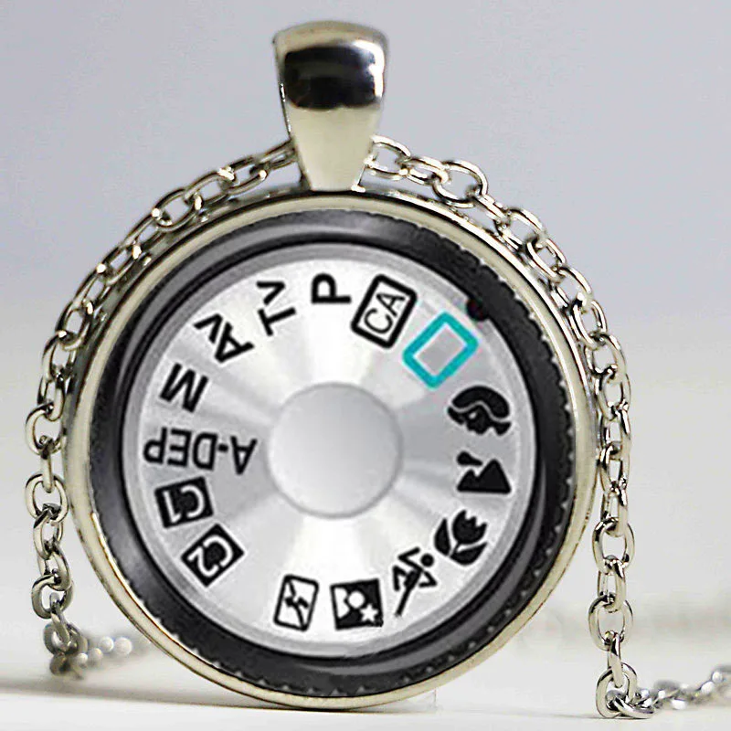 

DIAL photography camera pendant silver necklace teal black camera camera Photographer jewelry gift