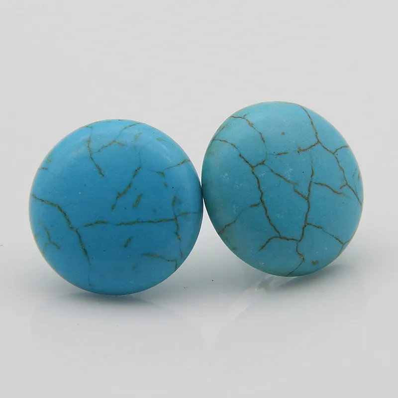 Новые модные геометрические серьги-гвоздики с натуральным каллаитовым камнем для женщин, синие/белые круглые бусины Howlite, Женская Сережка-гвоздик, ювелирные изделия - Окраска металла: blue 20mm