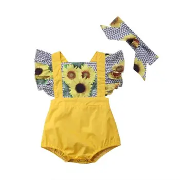

2018 Baby Girls Summer Clothes Bow Flower Romper Headband Sunsuit Set Hot