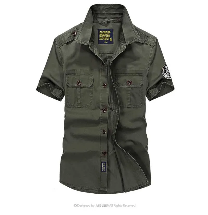 Летняя мужская повседневная рубашка из хлопка с коротким рукавом рубашки плюс размер S-4XL модные военные армейские Топы рубашка с погоном и