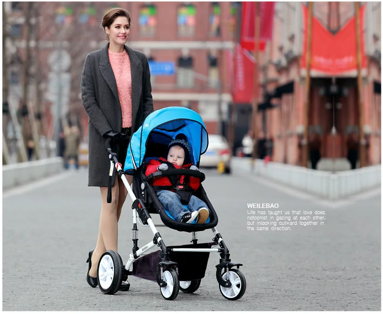 

Triple Four shock absorbers can sit lie stroller lightweight strollers ultra high landscape stroller 3 in 1 BLUE