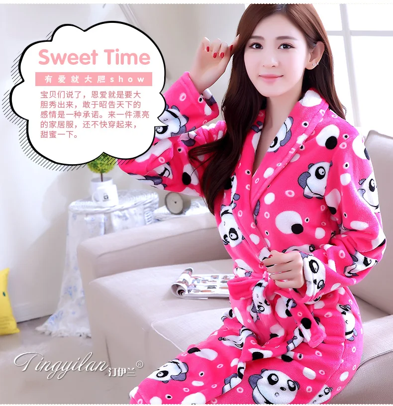 Lady Coral Fleece Bathrobes Women's Winter Flannel Pajamas Adult Men's Winter Warm Sleep Robe Coral Fleece Couples Homwear D2090