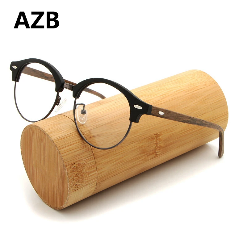 Cena AZB w stylu Vintage okrągłe ramki okularów kobiet drewniane receptę krótkowzroczność spektakl oczu ramki okularów z przezroczystego obiektywu óculos Gafas