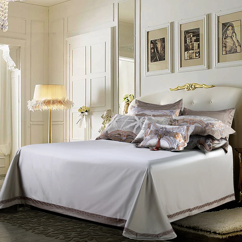 Waliicorners 4/6/9pcs Luxury 100S Cotton Bedding Set Duvet Cover Sheet Pillowcase King Queen Size White Linen 41 _11A2539