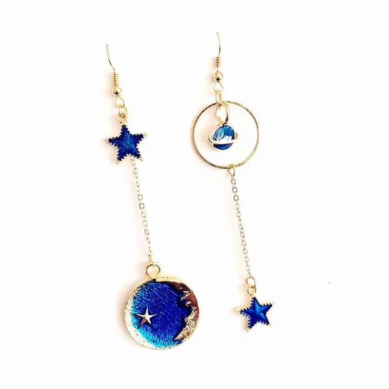 

2018 New Romantic Blue Cute Moon Star Asymmetric Earrings For Women Fashion Korean Long Earrings Pendientes Sweety Gift