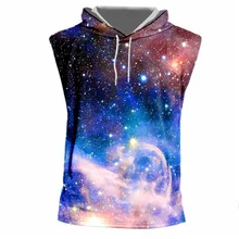 Мужские мускулы без рукавов, для тренажерного зала жилет с капюшоном крутая 3D галактика космическая печать Толстовка Топ унисекс Летняя Повседневная рабочая одежда для фитнеса