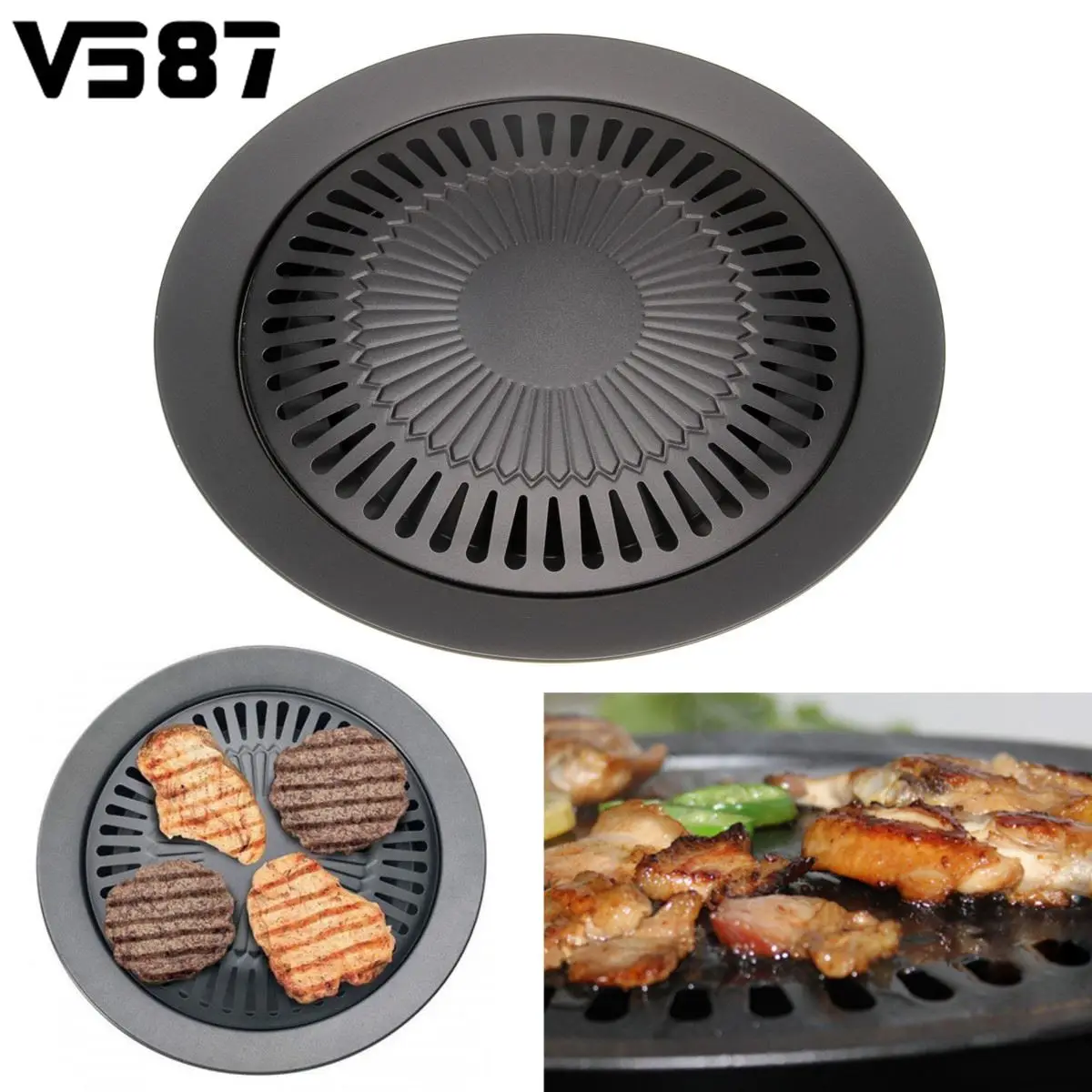 Nonstick Iron Barbeque Steak Pan BBQ Stovetop Grill Griddle Bakeware