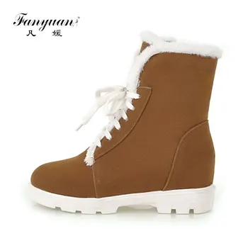 

Fanyuan winter boots women Height Increasing shoes Comfort warm plush Platform Snow boots lace-up Zip Mixed Colors ankle boots