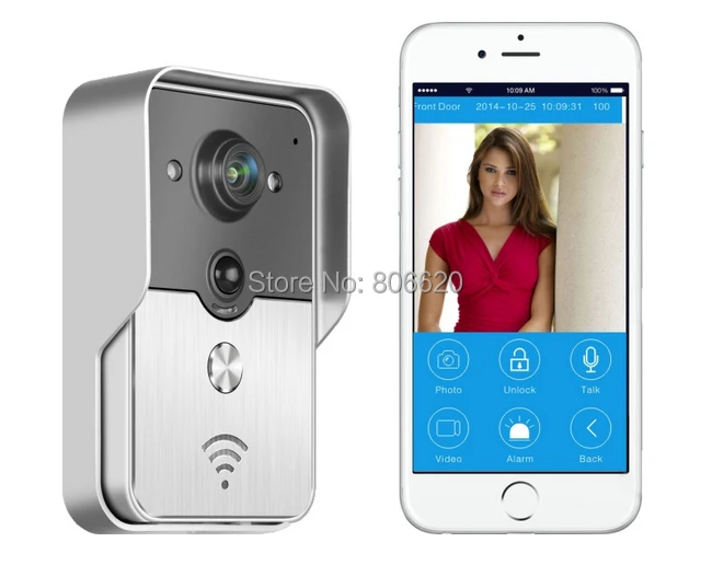 WIFI Visual Intercom zvonek přes chytrý mobilní telefon ovládání s IP dveřním telefonem a bezdrátovým dveřním kukátkem Viewer & WaterProof