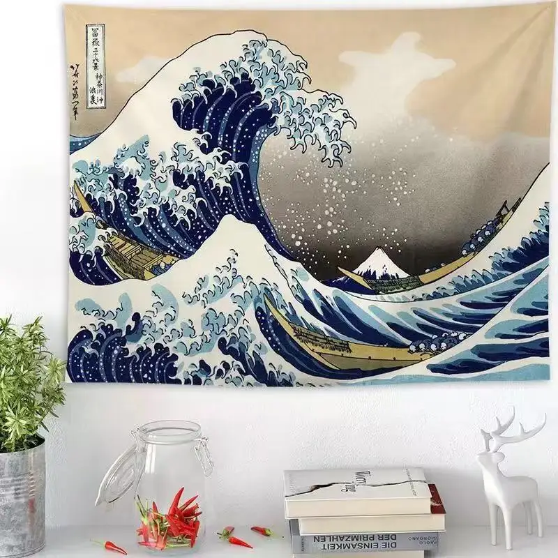 

2019 Ukiyo-e Japanese Style Living Room Tapestry Wave Tapestry Painting Kanagawa Surf Hanging Cloth Background Cloth Decoration