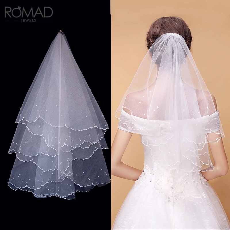 

1.5M Elegant Pearl Tulle Wedding Veil Short White Bridal Veils Wedding Accessories R50