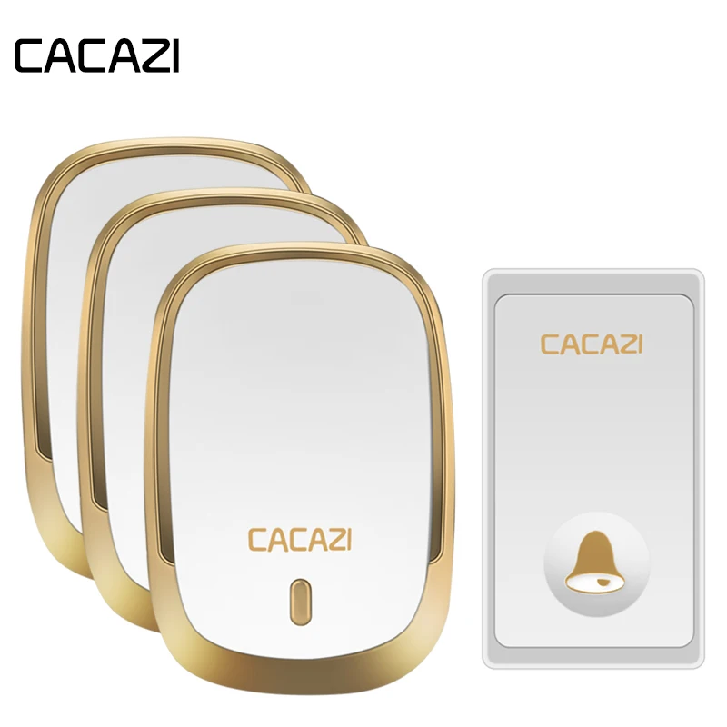 

CACAZI Self-Powered Waterproof Wireless Doorbell LED Light Home Cordless Bell No Battery Button US EU Plug Receiver 36 Rings