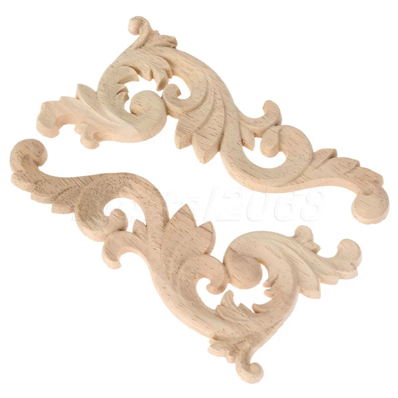 

A Pair 15*8*0.8CM Left And Right Wood Carved Corner Onlay Applique Unpainted Frame Decal carpenter Decoration Furniture Decor