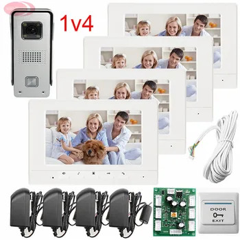 

1v4 Apartment Intercom Phone/with Weatherproof 7 Inch Video Door Phone IR Night Doorbell Camera /Unlock/Monitor/Video function