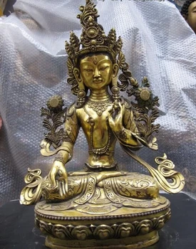 

USPS to USA S0599 Tibet Buddhism Copper Bronze gild White Tara Bodhisattva Kwan-Yin Buddha Statue