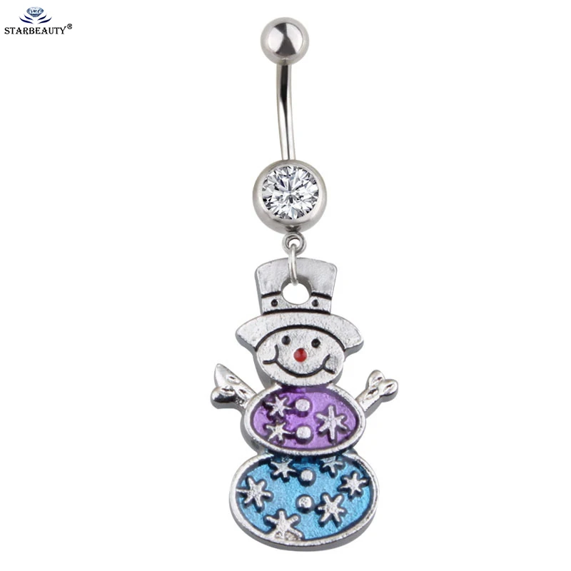 Buy 1PC Snowman Men Belly Button Rings Crystal Piercing Nombril Navel Piercing