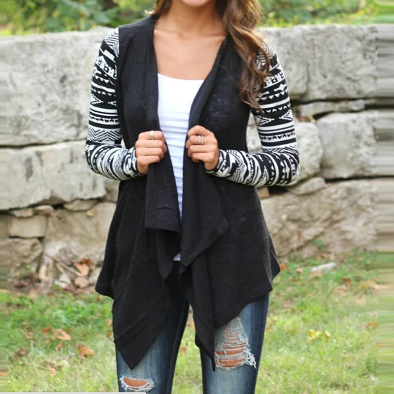 

2018 autumn and winter women coats fashion shawl European printing ladies knitted irregular long-sleeved jacket MG282