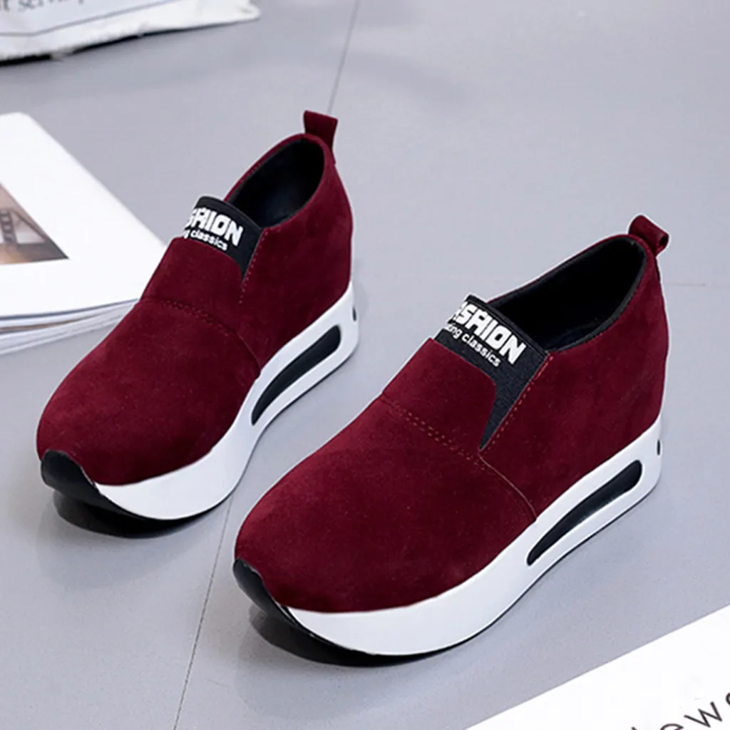 

Women Fashion Sneakers Casual Flock Slip-On Thick Platform Running Sport Walking Shoes Wedges Sneakers Waterproof Sneakers