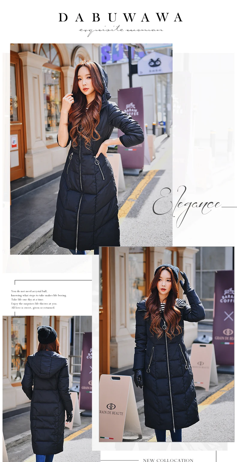 Dabuwawa зимнее черное ветрозащитное длинное теплое пуховое пальто для женщин с капюшоном, толстая Высокая Уличная Повседневная Верхняя одежда, пуховики D18DDW042