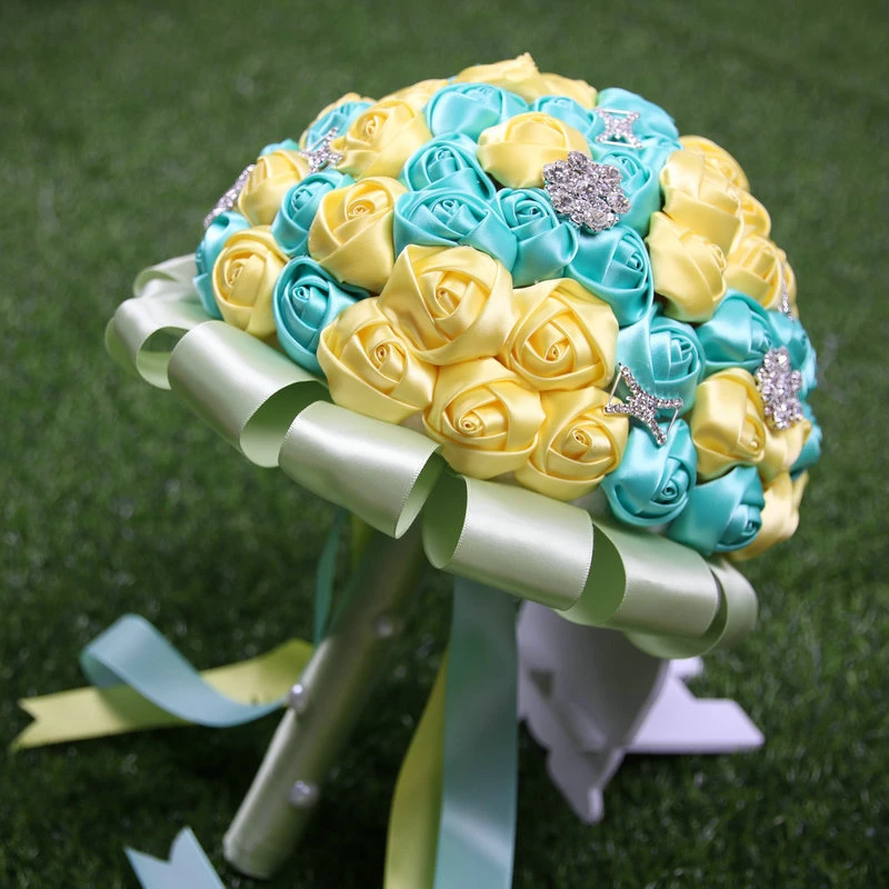 O Mais Novo amarelo e verde artificial de casamento da dama de honra buquê para decoração de casamento