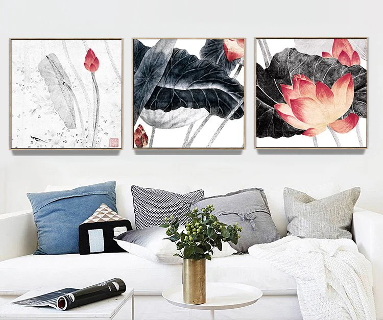 

Nordic Minimalist style Ink Lotus Folwer Poster Canvas Wall Home Decoration Combined Poster