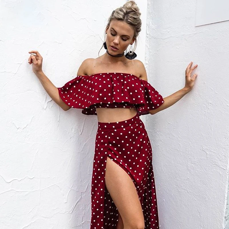 

Femajor Fashion Casual Boho Maxi Dress Summer Women 2019 Red Off Shoulder Sexy Dress Suits Vintage High Split Dresses Vestidos