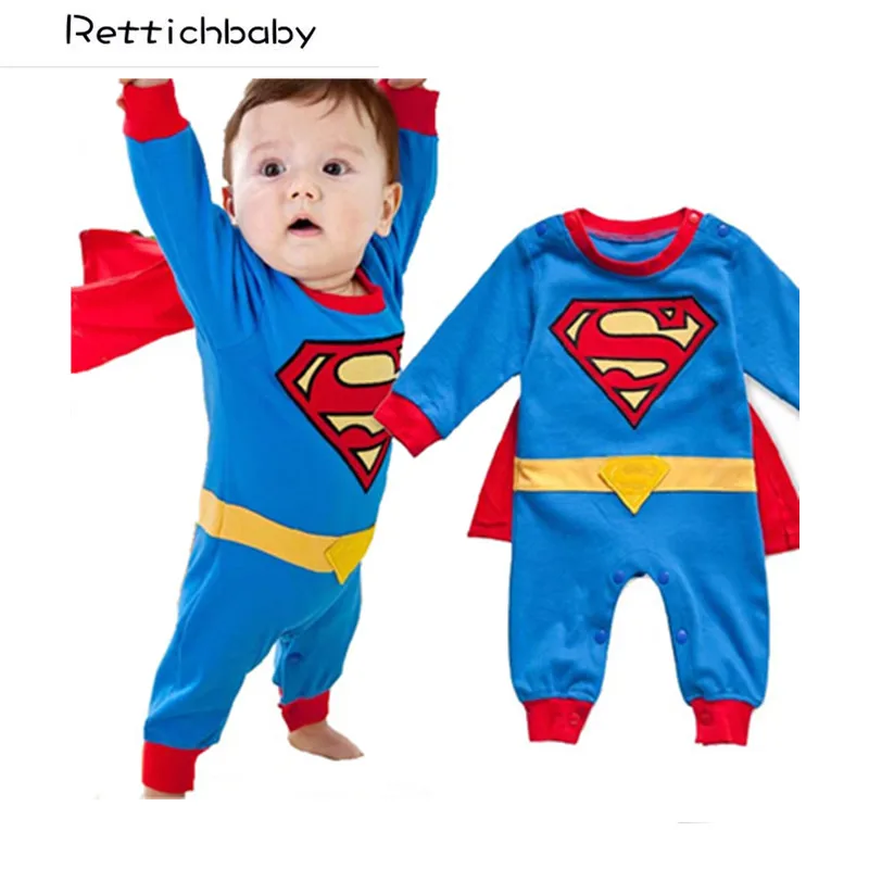 

Baby Boy Romper Superman Long Sleeve with Smock Halloween Christmas Costume Gift Boys Rompers Spring Autumn Clothing Free Ship