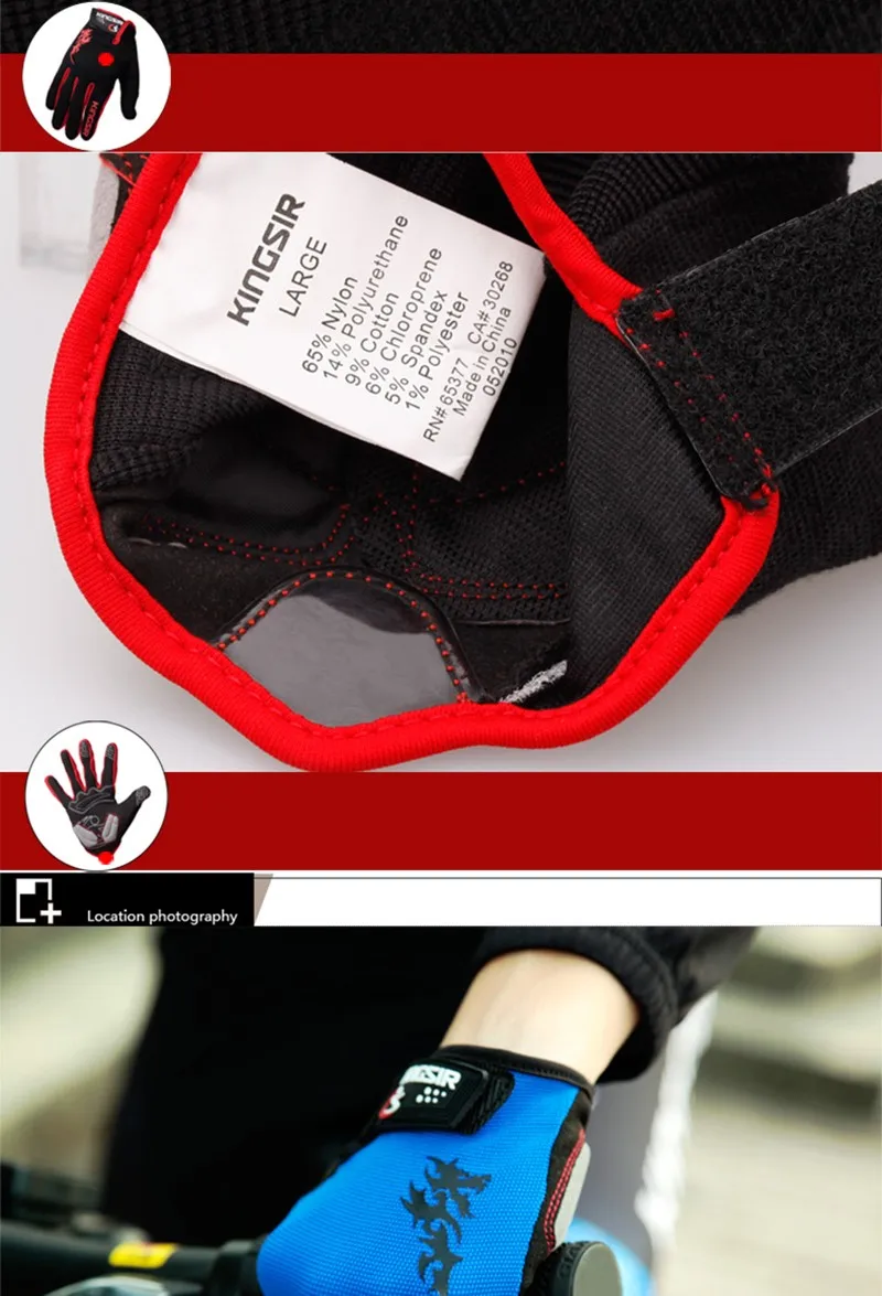 2016 Brand Men Sport Gloves Mountain Bike Full Finger Cycling Gloves Shockproof Breathable Touch Screen Thermal Gloves L-XXL  (15)