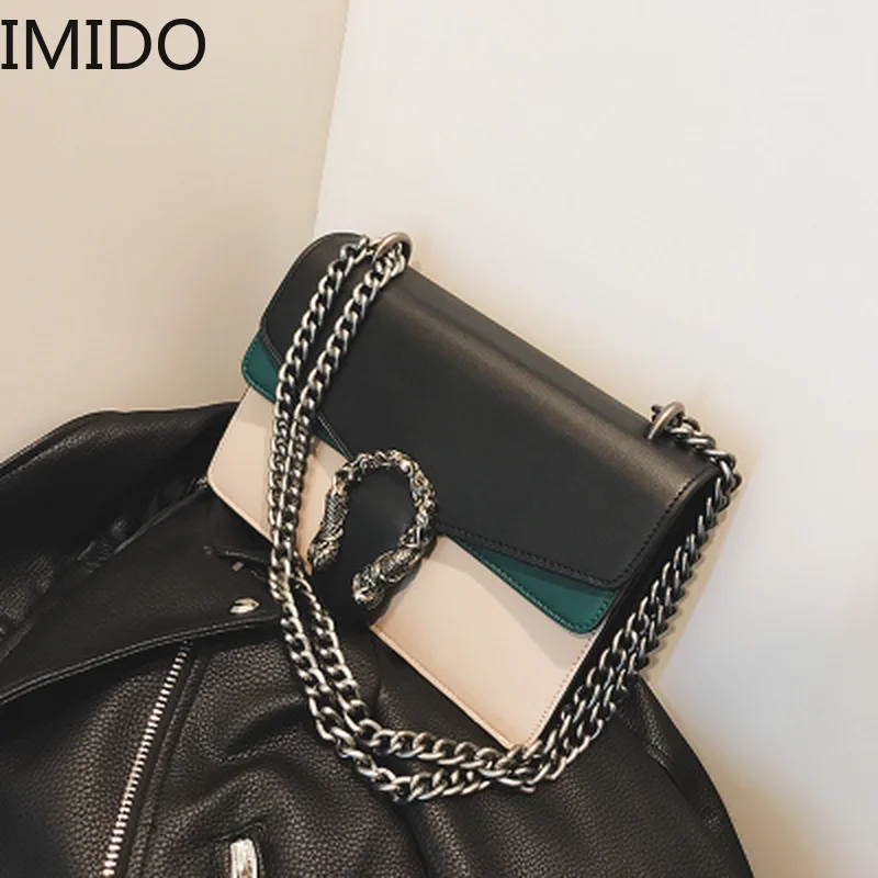 

IMIDO Luxury Brand Designed Flap Bags for Women 2019 Contrast Color Square Shoulder Female Messenger Metal Bolsa Fashion Travel