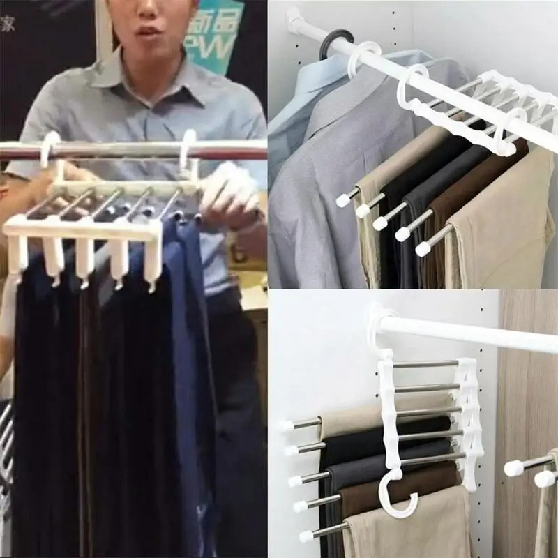 

Multi-layer Hanging Pants Storage Rack Five-in-one Magic Magic Rack Trouser Rack Stainless Steel Multi-function Trouser Rack