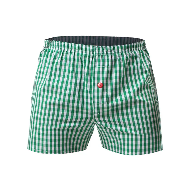 MJARTORIA мужские хлопковые свободные домашние шорты клетчатые пуговицы повседневные Модные дышащие удобные трусы - Цвет: Зеленый