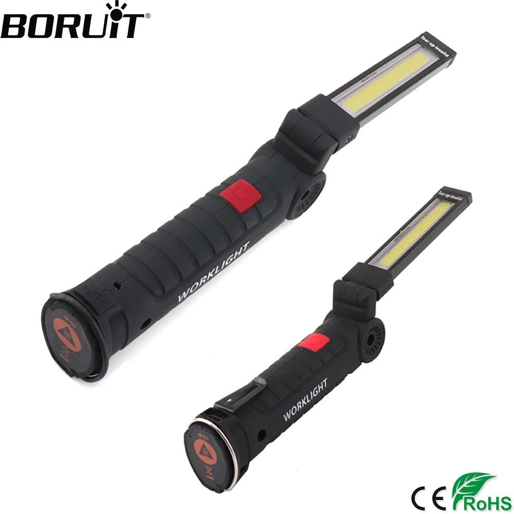 

BORUiT COB LED Portable Flashlight USB Rechargeable Torch Magnetic Hanging Hook Lamp Outdoor Camping Lantern Built-in Battery