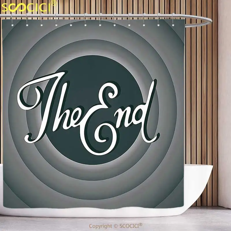 

Stylish Shower Curtain 1950s Decor Collection Vintage Movie Ending Screen Camera Hollywood Industry Historic Entertainment Film