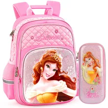 3D Розовая Красавица и чудовище, принцесса Белль, школьная сумка для девочек с пеналом, набор для детей, детские школьные рюкзаки сумки