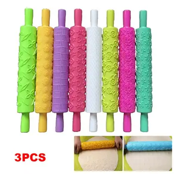 

3 Pcs Cake Decorating Embossed Rolling Pins Textured Non-Stick Designs for Fondant Pastry Icing Dough TB Sale