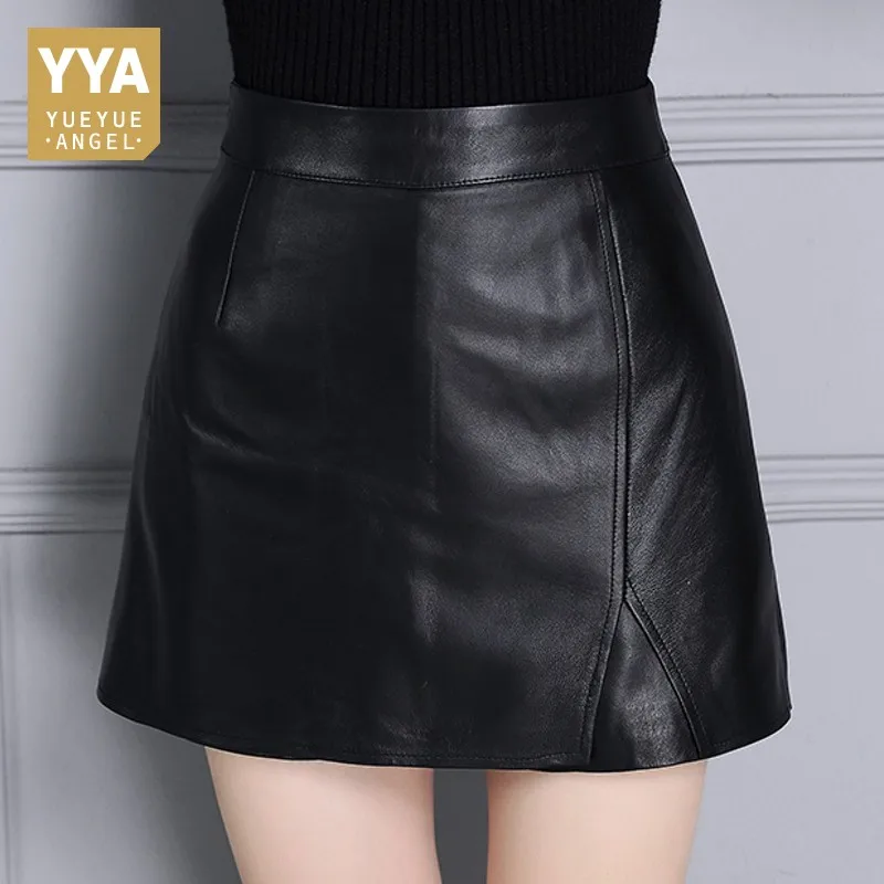 

Womens Shorts Sheepskin Genuine Leather Casual High Quality Soft Female Trouser Autumn Office Lady High Waist Zipper Pantalon