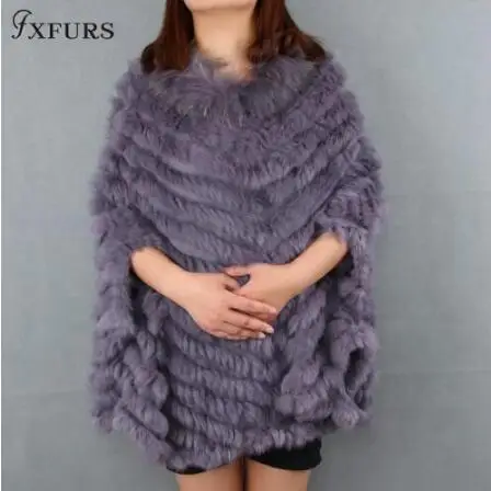 FXFURS женский модный пуловер вязаный из натурального кроличьего меха енотовый мех пончо накидка из натурального меха вязаный свитер с рукавами летучая мышь - Цвет: grey