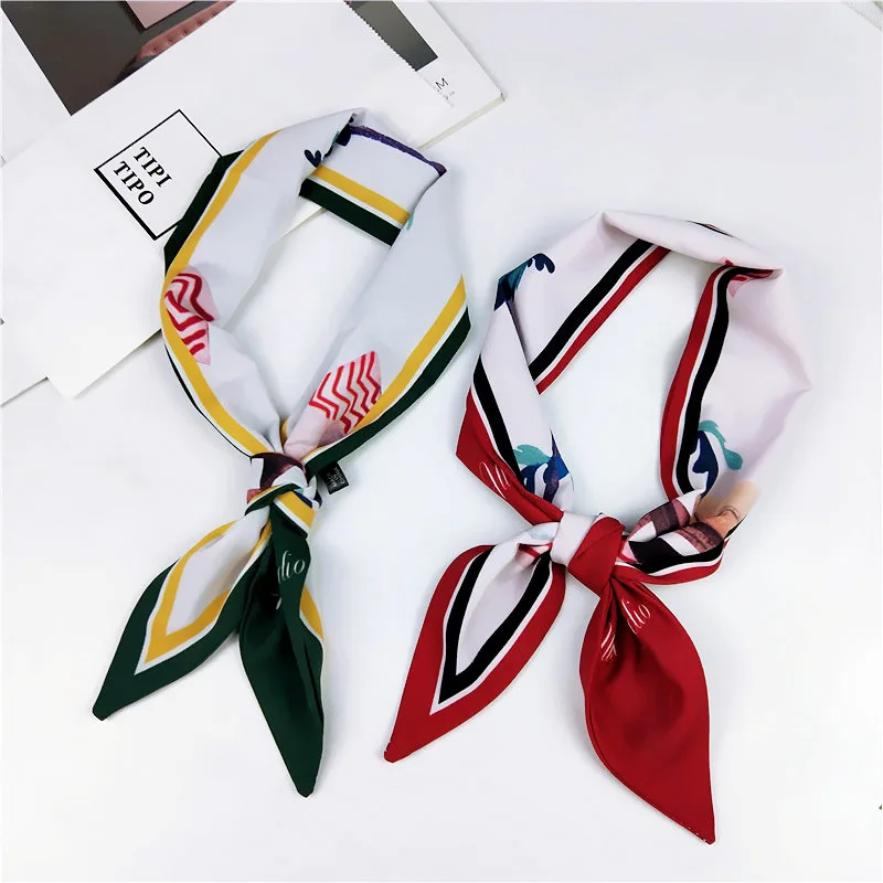 

9x86cm New Summer Red Green Chiffon Hair Headband Scarf Neckerchief Women Long Silk Skinny Neck Scarfs for Ladies Handbag Sarves