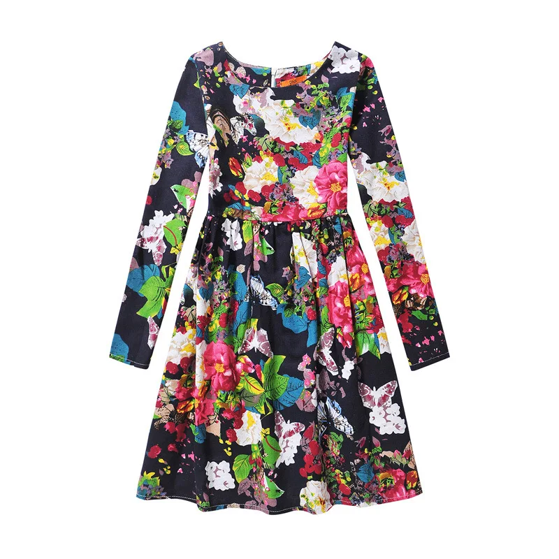 Весеннее платье с длинными рукавами для девочек, одежда с принтом птиц и бабочек, Платья с цветочным принтом для подростков, Детский костюм с животным узором Monsoon