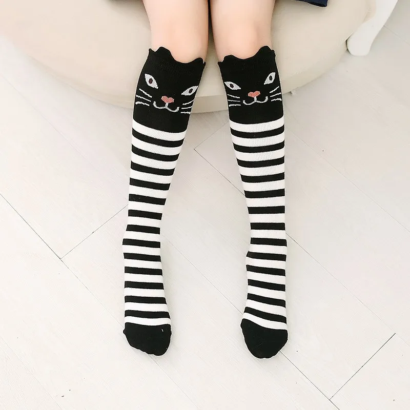 

1 Pair Baby Kids Girls Children Cotton Cute Stocking Princess Stripes Tights Cat Pattern Knee High Socking for 3-12T