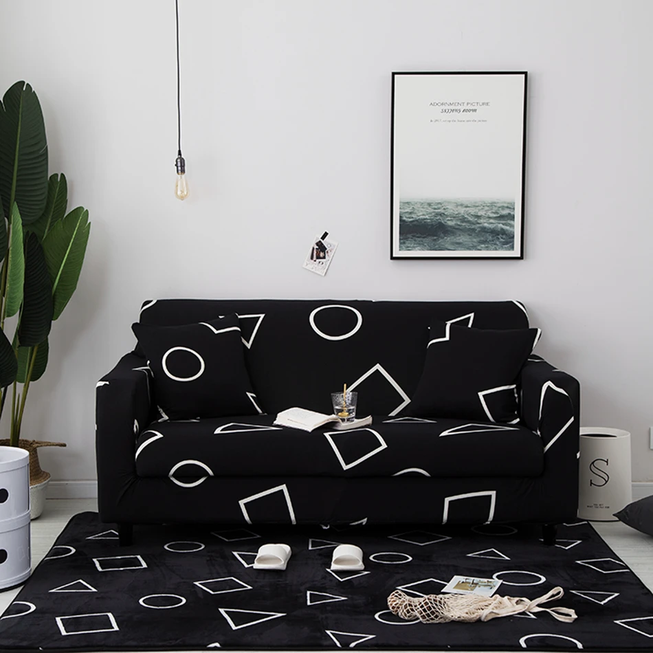 Black And White Pattern Sofa Cloth Round And Square Pattern Sofa Covers