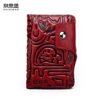 

NAISIBAO 2020 New women Genuine Leather handbag top cowhide Embossed bag famous brand fashion leather Key/Card bag