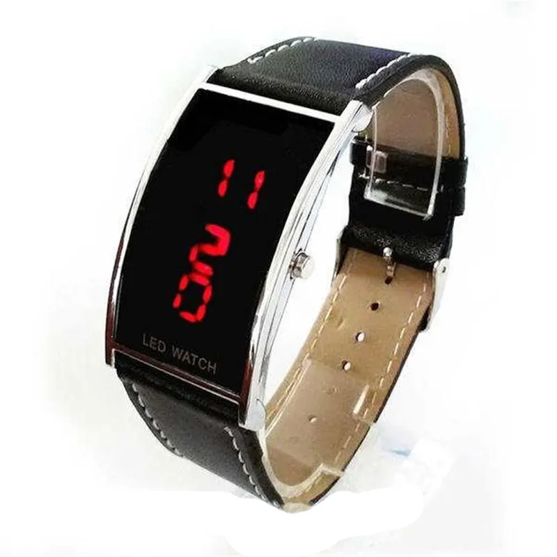 

LED Watch Personality Minimalist Leather Men's Smart Electronics Watch Female Brand Mysterious Black Electronics Wristwatch
