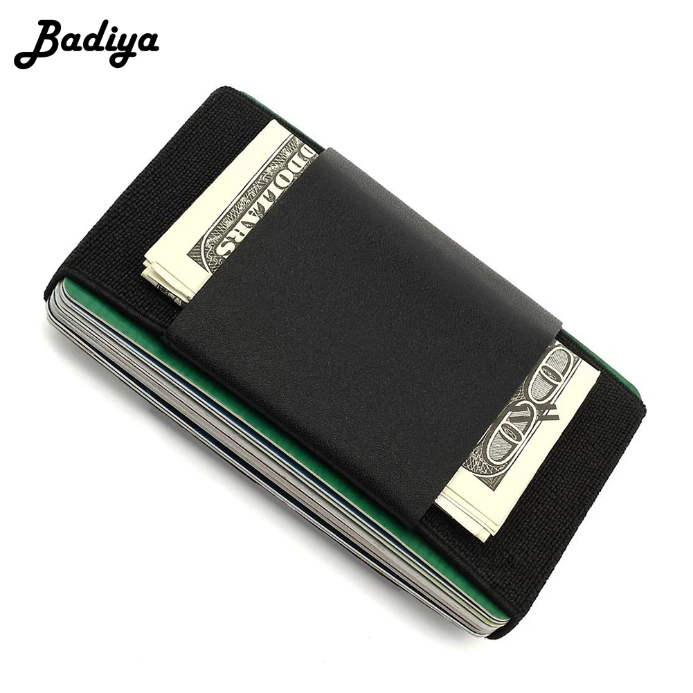 

Fashion Men Slim Genuine Leather Card Holder Short Wallet Mini Purse Small Business ID Credit Card Case Elastic Band Carteira