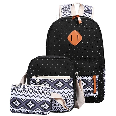 Хит, холщовый рюкзак с принтом, женские средние школьные сумки для подростков, для девочек, рюкзак, сумки для книг, сумка Mochila, набор - Цвет: black